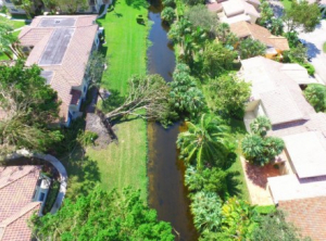 1 tree toppled over from high winds blocking the right of way access to canal
