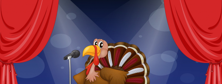 Cartoon of turkey on stage