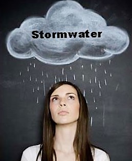 Graphic of Women with Cloud above her head and word 'stormwater'