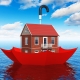 Cartoon of house in water