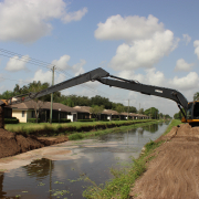 Equipment building the bank on a canal