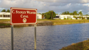 C. Stanley Weaver Canal sign at bank of canal