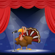 Cartoon of turkey on stage
