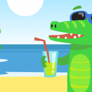 Cartoon alligator sipping a drink